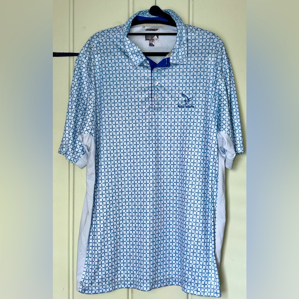 Men's Blue Patterned ADIDAS Polo Shirt size L